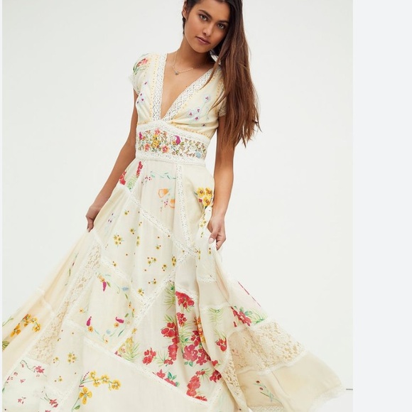 Free People Hibiscus Heaven Cream Embroidered Maxi Dress in size XS - Picture 3 of 11